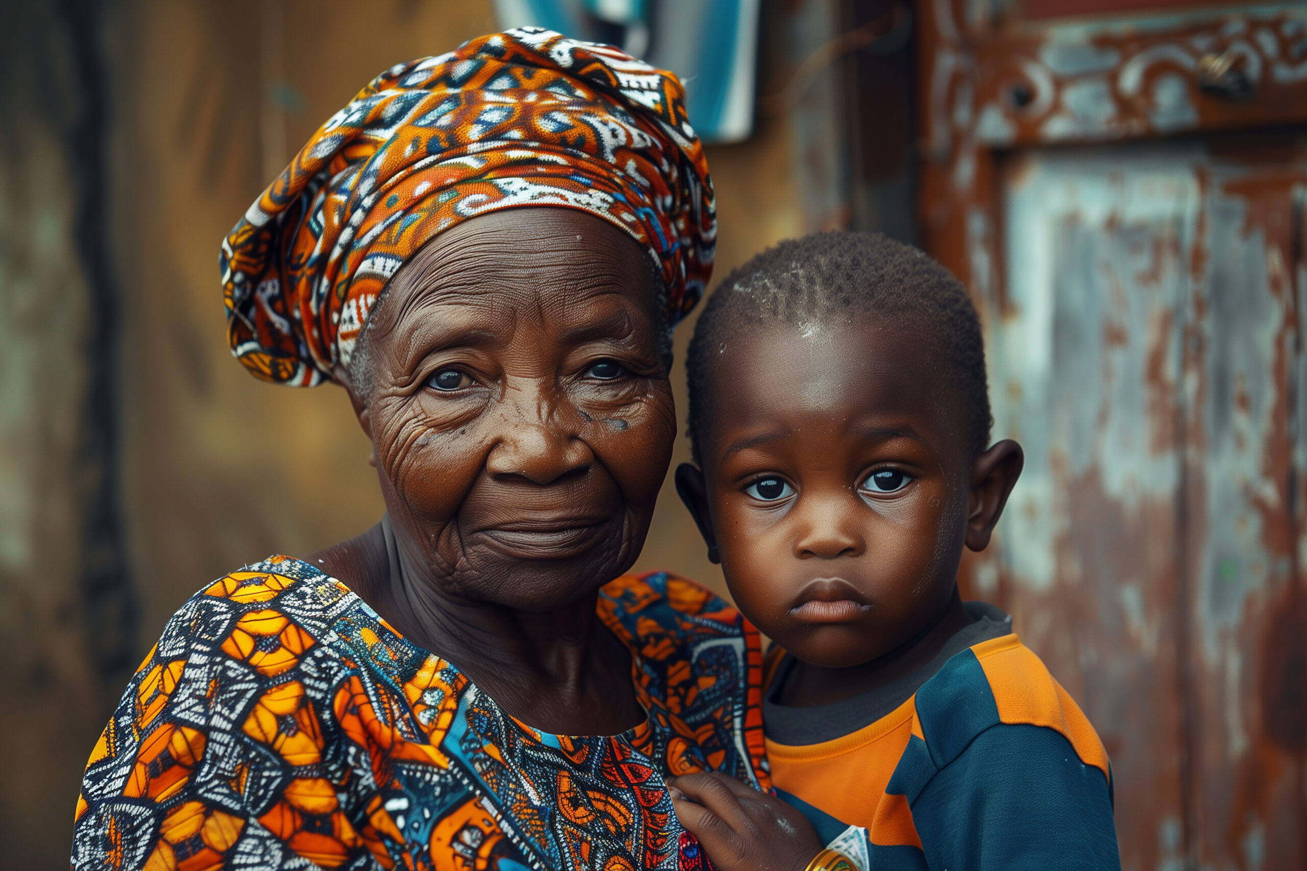 photorealistic portrait african woman holding baby